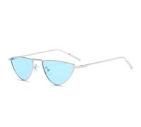 MUTYNE Gafas de sol de moda con montura pequeña, estilo ojo de gato, de metal, para mujer, de lujo, estilo punk, para hombre, para viajes al aire libre, UV400 (azul plateado)