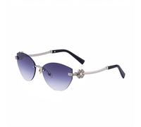 MUTYNE Gafas de sol estilo ojo de gato para mujer, montura metálica sin montura, con protección UV y diamantes engastados (C5)