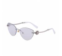 MUTYNE Gafas de sol estilo ojo de gato para mujer, montura metálica sin montura, lentes de sol con protección UV y diamantes engastados (C7)