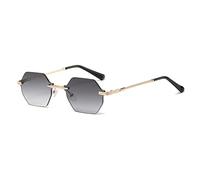 MUTYNE Gafas de sol octogonales pequeñas Mujeres Hombres Polígono Hippie Marco de metal Retro Sin montura Gafas de sol Moda de lujo, gris dorado, talla única
