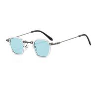 MUTYNE Gafas de sol punk de PC de metal para mujer, gafas de sol vintage de moda para hombre, gafas cuadradas anti UV, color azul plateado