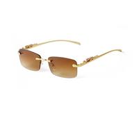 MUTYNE Gafas de sol rectangulares marrones modernas sin montura para hombre, gafas de sol con lentes degradadas y remaches de metal sin marco para mujer, C6, talla única