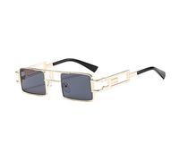 MUTYNE Gafas de sol rectangulares punk retro para mujer, monturas de metal ahuecadas, gafas Steampunk para hombre UV400, gris dorado, talla única