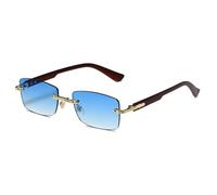 MUTYNE Gafas de sol rectangulares retro sin montura para hombre y mujer, con bisagras de metal dorado, patillas gruesas marrones, estilo vintage cuadrado, C5, talla única.