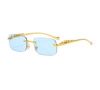 MUTYNE Gafas de sol rectangulares sin montura con cabeza de leopardo de metal vintage Gafas de sol tintadas sin marco de moda para mujeres Hombres, azul dorado, talla única
