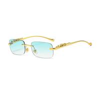 MUTYNE Gafas de sol rectangulares sin montura con cabeza de leopardo de metal vintage Gafas de sol tintadas sin marco de moda para mujeres Hombres, verde dorado, talla única