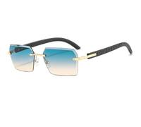 MUTYNE Gafas de sol rectangulares sin montura para hombre y mujer, estilo retro geométrico hip hop, patillas texturizadas vintage, protección UV400, montura dorada, C7, talla única.