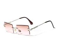 MUTYNE Gafas de sol rectangulares sin montura para hombres y mujeres, gafas de sol cuadradas de moda para mujeres, gafas punk sin marco, sombras UV400, marrón rosa, talla única