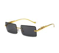 MUTYNE Gafas de sol rectangulares sin montura para mujer Gafas de sol cuadradas pequeñas de metal de moda de lujo para hombres, negro dorado, talla única