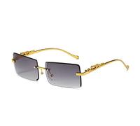 MUTYNE Gafas de sol rectangulares sin montura para mujer Gafas de sol cuadradas pequeñas de metal de moda de lujo para hombres, gris dorado, talla única