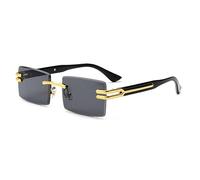 MUTYNE Gafas de sol sin montura para hombres y mujeres, gafas de sol de corte rectangular sin marco de lujo para hombre, gafas de sol cuadradas pequeñas UV400, dorado, negro, talla única