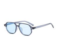 MUTYNE Gafas de sol vintage con doble puente, cuadradas y poligonales, para hombre y mujer, con lentes oceánicas transparentes, con remaches, UV400 (azul)