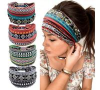 MUU Diademas anchas tipo turbante para mujer, paquete de 4 vendas vintage anudadas, bandas elásticas bohemias antideslizantes para el cabello para yoga, entrenamiento, maquillaje, accesorios de moda
