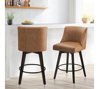 MUUEGM Juego de 2 taburetes de bar modernos giratorios de 360°, taburetes de bar con respaldo alto, taburete de bar de piel sintética para bar, cocina, comedor, color marrón siena