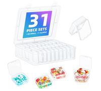 MUUKAIII 30 Pcs Contenedor de Cuentas Pequeñas (5,5 x 5,5 x 2 cm) y 1 Caja Organizador Rectangular Grande, Caja de Almacenamiento de Plástico Mini Contenedor de Cuentas Transparentes