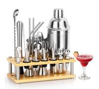 MUUKAIII Juego de Coctelera, 750ML 20 Piezas de Acero Inoxidable Cocktail Kit, Coctelera Profesional con 4 Platos de Silicona Antideslizantes Regalo para Hombres Mujeres Amigos