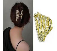 Muumoo Pinza de metal para el pelo de mano, 1 pinza dorada con diseño de calavera para cabello fino, accesorio para el cabello estilo punk, agarre antideslizante para peinados diarios y de Halloween