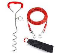 Muuoeou Cable y Estaca para Perros, Cadena de Cable con Correa Exterior para Perros de 16 Pies para Perros de hasta 125 Libras, Espiral Reflectante de Servicio de 16 Pulgadas