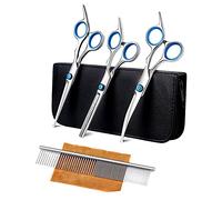 Muuoeou Kit de Tijeras de Aseo de Perros con Tijeras de Corte de Adelgazamiento de Punta Redonda de Seguridad con Peine de Aseo de Mascotas para el Cuidado del Cabello de Perros y Gatos