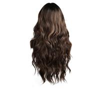 Muuoeou Peluca de Estilo Europeo y Americano Negro MarróN con Flequillo Grande Cabello y Rizado Fibra QuíMica Rizos Destacando Peluca