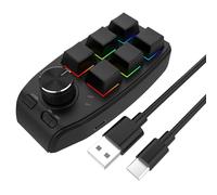 Muuoeou Teclado de Perilla de Macro de ProgramacióN Personalizada USB 6 Teclas Copiar Pegar Mini BotóN para Photoshop Gaming Teclado MecáNico Negro