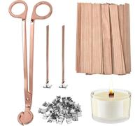 Muuookka 100 Mechas de Madera Engrosadas para Hacer Velas con Cortador de Mechas, Mechas de Vela Naturalmente Sin Humo para una Larga Duración