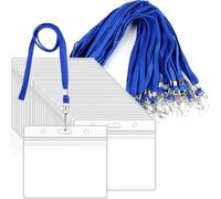 Muuookka 20 Portanombres Horizontales de Plástico Transparente y Cordones Azules, Ideales para Oficinas, Escuelas y Voluntariado.