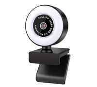 Muuookka Cámara Web USB FHD 1080P con Anillo de Luz, Enfoque Fijo, Rotación de 360°, Conectar y Usar para Streaming y Videollamadas.