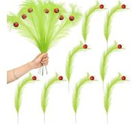 Muuookka For Christmas Tree Decoration 8Pcs 17inch Green Curly Tree Picks with Red Ball Xmas Artificial,For Christmas Home Wreath