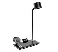 Muuookka Lámpara de Escritorio Multifuncional con Carga Inalámbrica para Teléfono, Bluetooth, Sonido Ambiental, Luz, Reloj, Lámpara de Escritorio de Lectura, Color Negro.