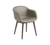 Muuto Silla con reposabrazos Fiber patas madera Cuero stone. patas de roble teñidas de marrón