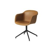 Muuto Silla de oficina Fiber armchair swivel base with return Cognac leather-anthracite black
