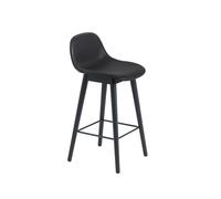 Muuto Taburete bar con respaldo Fiber 75 cm Cuero negro-patas negras
