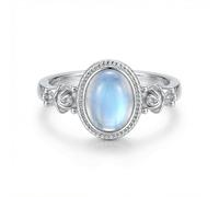 MUUYON Anillo de cabeza de piedra lunar para mujer, plata de ley 925, anillo de rosas, elegante regalo de promesa, regalo de aniversario para novia y mujer, Plata de ley, Piedra lunar