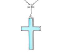 MUUYON Collar con colgante de cruz de piedra lunar para mujer, elegante cadena de cruz de plata de ley 925, joya atemporal con fuerza simbólica