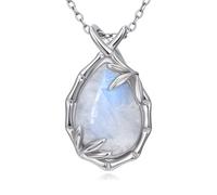 MUUYON Collar de bambú con piedra lunar de plata de ley 925, colgante de piedra lunar, elegante joya de bambú para mujer, símbolo de fuerza y crecimiento