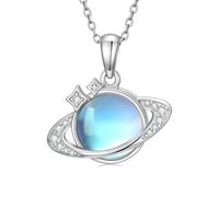 MUUYON Collar de plata de ley 925 con colgante de Saturno para mujer, piedra lunar