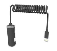 Muvit Cargador de Coche con Cable Rizado Lightning MFI 2.4A 1.8m Negro