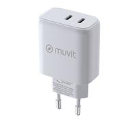 Muvit For Change Cargador de Pared 1 USB-C PD 45W + 1 USB-C PD 20W Blanco