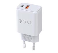 muvit for Change Cargador de Pared 1 USB QC 3.0 18W + 1 Tipo C PD 25W Blanco