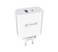 muvit for Change Cargador de Pared 1 USB QC 3.0 18W+1 Tipo C PD 65W Blanco