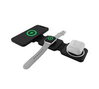 Muvit for Change Cargador Inalámbrico 3 en 1 Plegable, MagSafe 15W para iPhone + Apple Watch + AirPods, Compacto de Viaje, USB-C, Material Reciclado GRS, Incluye Cable, Negro