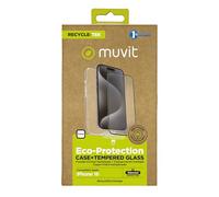 Funda muvit recycletek para apple iphone 16 transparente + protector cristal templado marco negro