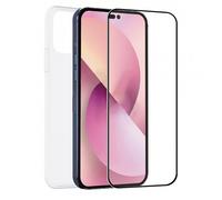 Muvit for Change Funda para Apple iPhone 14 Pro Max + Protector Cristal Templado Plano Marco Negro