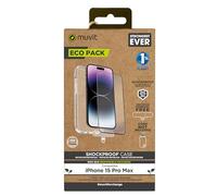 Muvit for Change Funda Shockproof 2M Apple iPhone 15 Pro MAX + Protector de Pantalla Vidrio Templado Plano Marco Negro