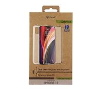 muvit for change Pack Apple iPhone 13 Funda Cristal Soft + Protector de Pantalla Vidrio Templado Plano Marco Negro