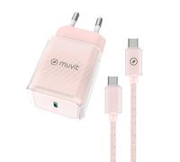 muvit for Change Pack Cargador de Pared Glass GAN Tipo C PD 30W + Cable C a C 1m 3A Rosa