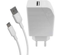 Muvit for Change Pack Cargador USB 2.4A 12W + Cable Tipo C 3A 1.2m Blanco