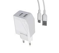 muvit for Change Pack Transformador USB 2 Puertos 2.4A + Cable 1,2m Tipo C Blanco