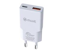 Muvit For Change Slim 1 Cargador de Pared USB QC 3.0 18w +1 USB-C PD 30W Blanco